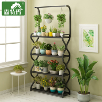Wrought iron hanging orchid flower shelf multi-layer indoor balcony storage multi-meaty Green rose hanging pot planting stand living room floor European style