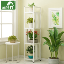 Wrought iron flower shelf reinforcement indoor multi-layer balcony living room flower pot planting stand Green rosea fleshy iron floor standing