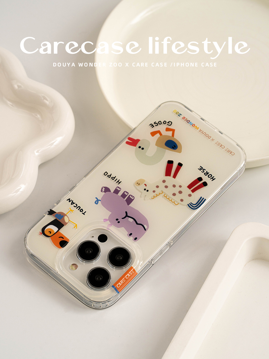 CARECASE Zoo Double layered Phone Case with Personalized Cute Flat Animal Hippopotamus Goose Ins Style Simplicity_voghion.com