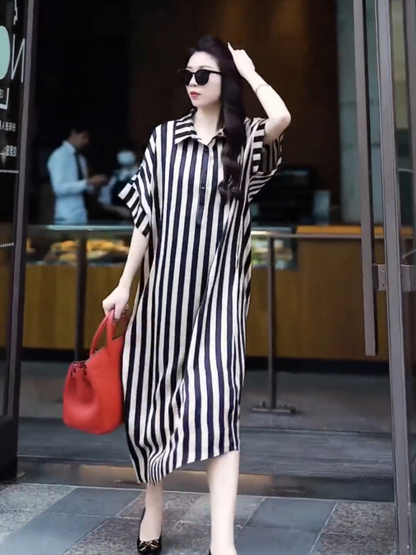 Breathable and Skin-Friendly Heavy Silk Mulberry Silk Satin Shirt Dress 2025 Summer New Style Polo Collar Elegant Dress