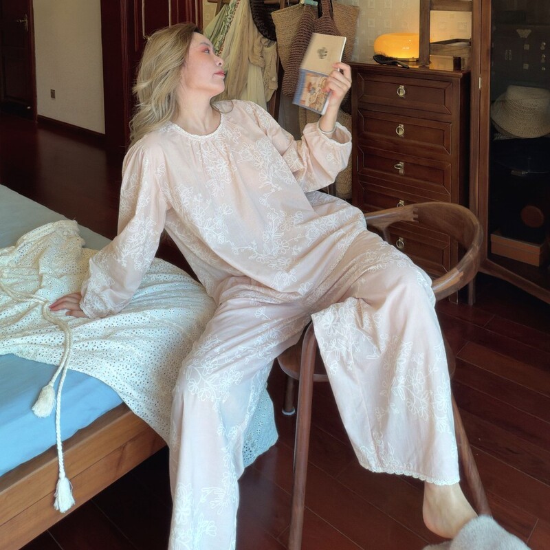 Pajamas for Women, Spring and Autumn, Light and Breathable, Woven Pure Cotton, Sweet 2026 New Style, with Chest Padding, Loose-Fitting Loungewear Set Pajamas for Women, Spring and Autumn, Light and Breathable, Woven Pure Cotton, Sweet 2026 New Style, with Chest Padding, Loose-Fitting Loungewear Set