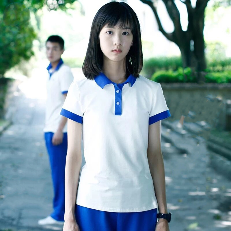 Summer Couple Outfit: Student School Uniform with Polo Collar, Women's Short-Sleeve T-Shirt and Pants Set, Class Uniform, Men's Loose-Fitting Top Summer Couple Outfit: Student School Uniform with Polo Collar, Women's Short-Sleeve T-Shirt and Pants Set, Class Uniform, Men's Loose-Fitting Top