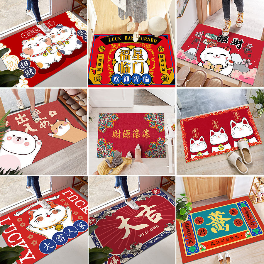 Lucky cat floor mat cute home entrance carpet door mat entry door entry door red festive foyer non-slip mat