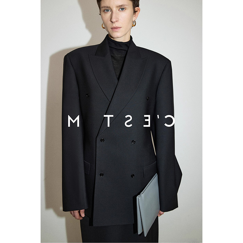 Chinal Autumn Clothing High-End Fashionable Double-Breasted Imported Fine Wool Blazer Marzotto Women's Suit