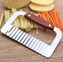 Thickened stainless steel wooden handle potato cutter wave Press knife French night market snack wolf tooth potato cutter