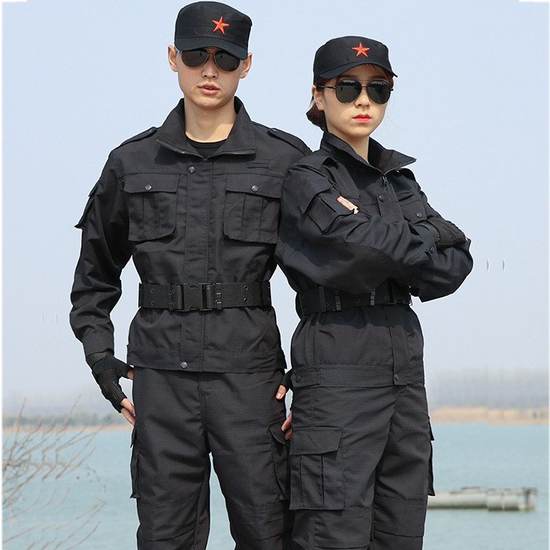 Spring and autumn new black training suit men's black security duty suit training suit wear-resistant work clothes