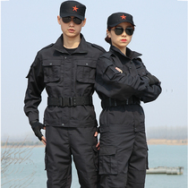 Spring and autumn new black training suit mens black security duty suit training suit wear-resistant work clothes