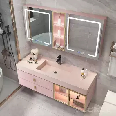 Light luxury bathroom cabinet one-piece basin combination Smart solid wood oak modern simple powder room sink washbasin cabinet
