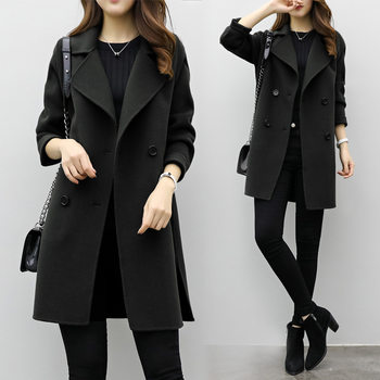 Waisted student woolen coat off-season clearance sale