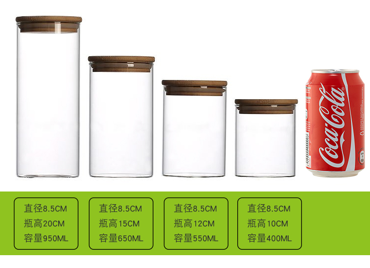 Bể thủy tinh dày bể chứa trà chịu nhiệt đặt lon trà trái cây khô nguyên hạt mật ong lưu trữ chai tre niêm phong lon ấm trà giữ nhiệt