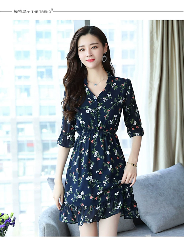 Real shot chiffon hoa tình yêu mùa hè của nữ sinh viên tay áo thon nhỏ tươi Một chiếc váy ngọt ngào - A-Line Váy