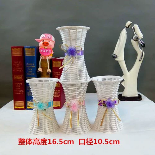 Mô phỏng giỏ hoa mây nhựa chậu hoa cắm hoa bình trắng dệt bình hoa tre trang trí hoa khô hoa sắt - Vase / Bồn hoa & Kệ