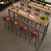 Bar table and chairs long solid wood table bar table home wall iron industrial style cafe milk tea shop convenience store