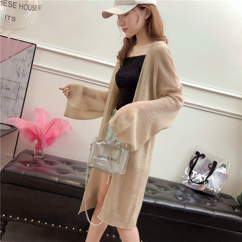 Áo len mỏng điều hòa mùa hè nữ đại học lười gió Phiên bản Hàn Quốc của áo khoác lửng dệt kim dài phần chống nắng quần áo áo len đỏ