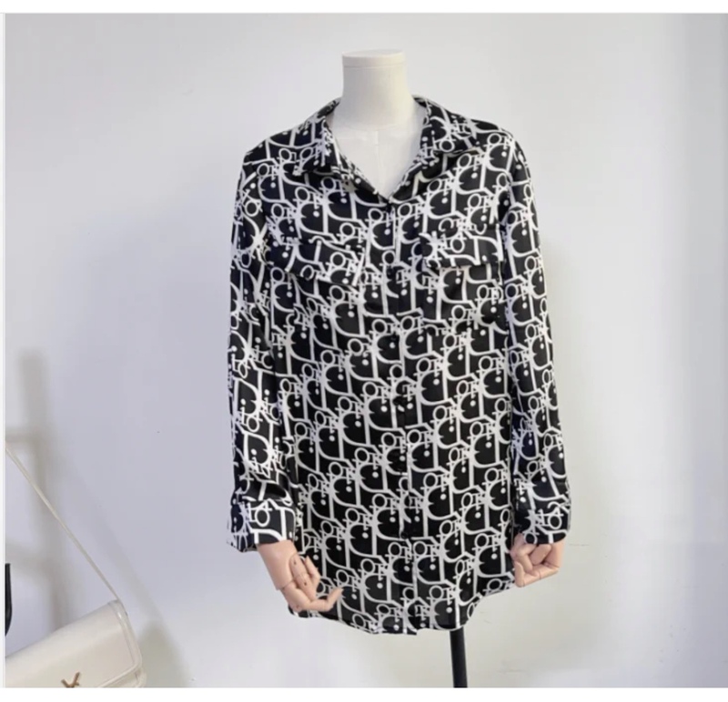 Italian Haute Couture Brand D's Silk Long-Sleeve Shirt for Women, Mid-Length Classic Monogram Silk Sun-Protective Top Italian Haute Couture Brand D's Silk Long-Sleeve Shirt for Women, Mid-Length Classic Monogram Silk Sun-Protective Top