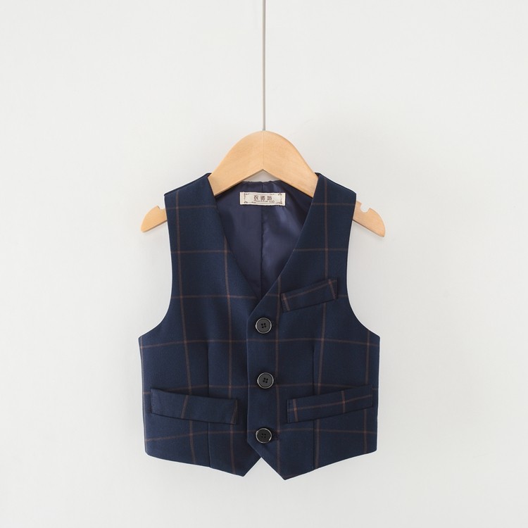 Children's school uniform boys and girls vest flower girl navy blue plaid vest suit big children piano performance clothing small vest