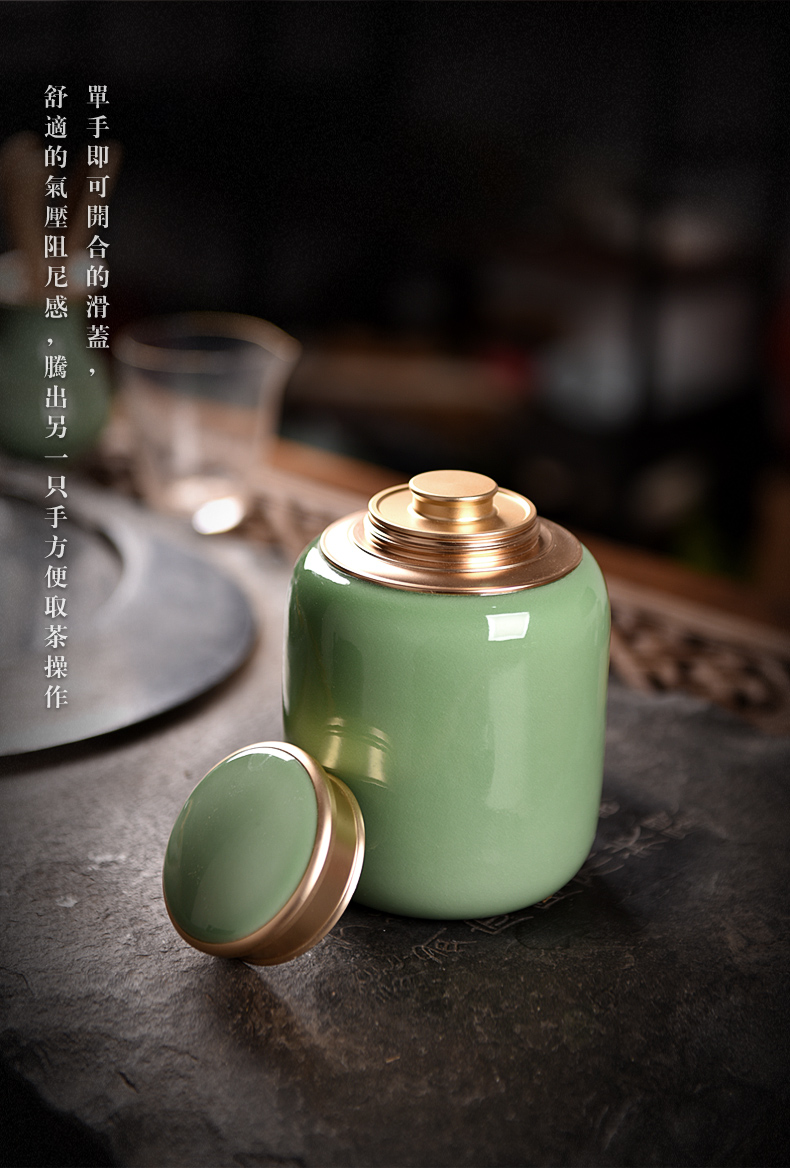 Longquan celadon sealed as cans of pu 'er tea ceramic household green tea POTS of tea packaging warehouse large POTS storage tanks