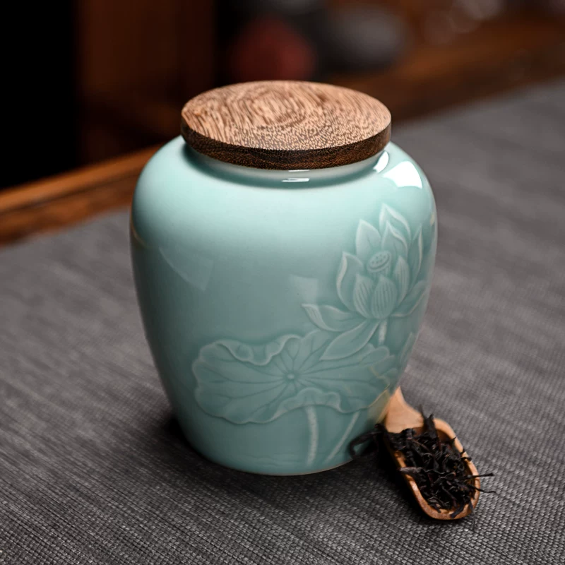 Seal large tea can Chinese wooden lid handmade tea wake -up ceramic household Pu'er storage tank deposit tea box