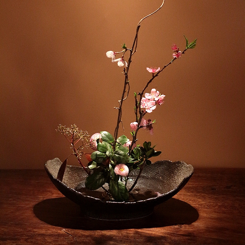 Flowerpot ceramic flower implement small flow flower arranging flowers zen mountain flower arranging plate of minimalist art flower pot creative Japanese sword
