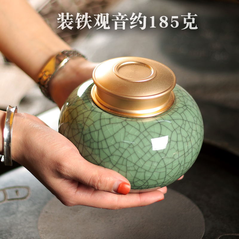 Longquan celadon checking ceramic metal large POTS tea caddy fixings household seal POTS pu seal pot