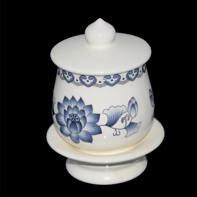 Buddhist Temple Supplies Water Purification Cup Water Cup Pure White Ceramic Cup Blue and White Porcelain Water Cup Holy Water Cup
