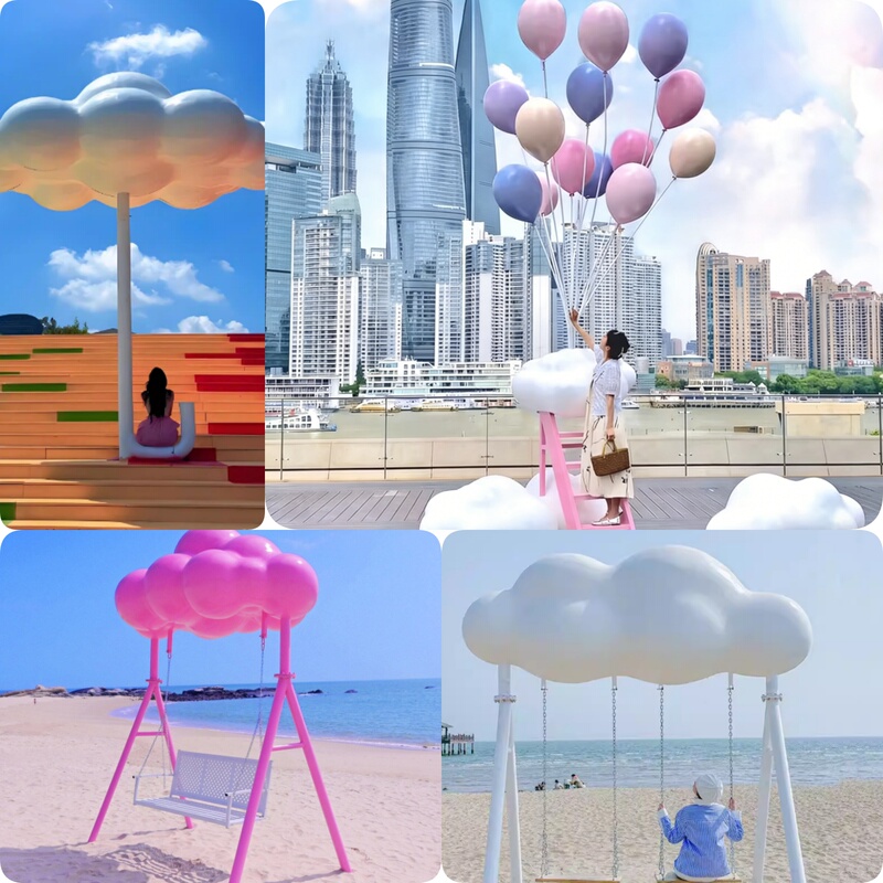 Fiberglass Outdoor Cloud Swing, Outdoor Popular Social Media Photo Prop, Decorative Ornament, Large Balloon Sculpture, Shopping Mall Display Props