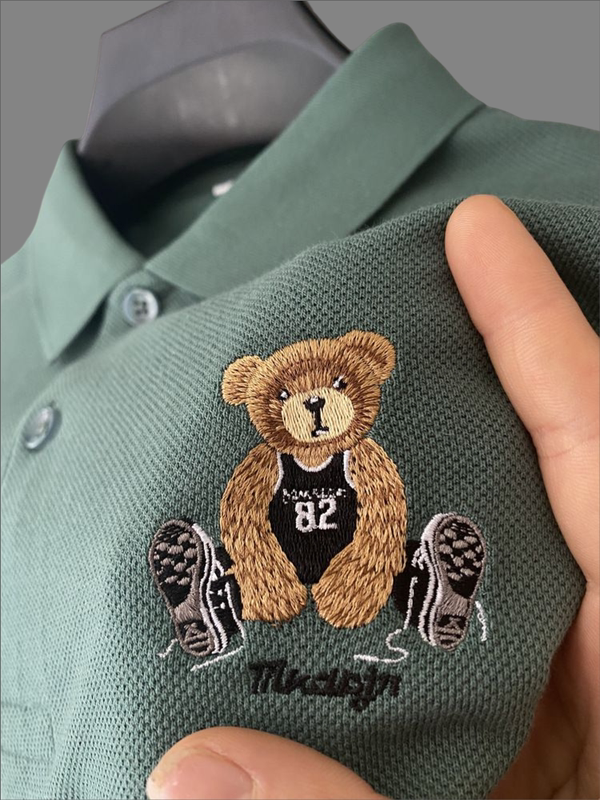 High-End Cotton Polo Shirt with Embroidered Bear for Men, Summer Pure Cotton Premium Polo Men's Short-Sleeve T-Shirt High-End Cotton Polo Shirt with Embroidered Bear for Men, Summer Pure Cotton Premium Polo Men's Short-Sleeve T-Shirt