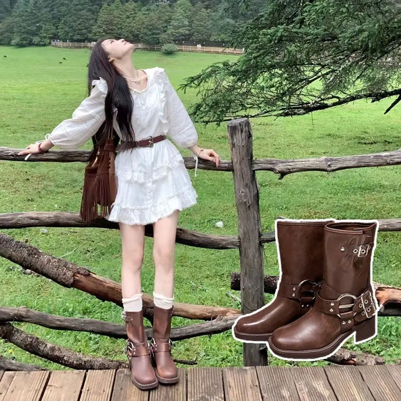Western Cowboy Boots for Travel in the Northwest, Xinjiang, Tibet, Grassland, Brown Melard Riding Boots for Women
