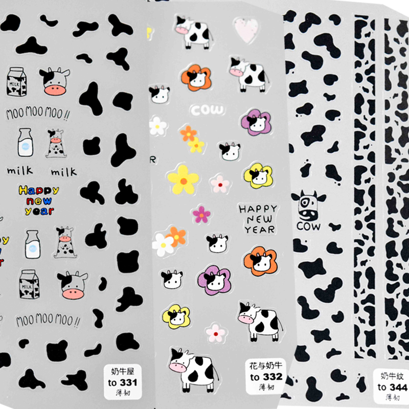 New Technology Tomoni Adhesive Nail Stickers Cow Spots Milk Five-Petal Flower Nail Stickers Decoration