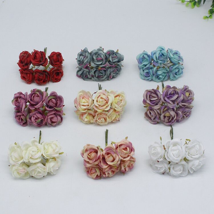 DIY headdress Handmade simulation flower garland material vintage small tea plum bouquet of 6 camellia buds