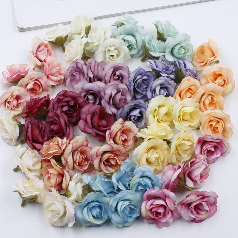 Artificial flowers DIY small rose head cloth flowers Fake flowers Wedding wedding flowers Wall flower ball decoration decorative flower garland
