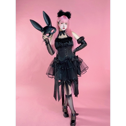 Luoyu Rabbit Cat Eye Monster ຕົ້ນສະບັບ dark little devil style bow lolita skirt tube top girdle set three-piece