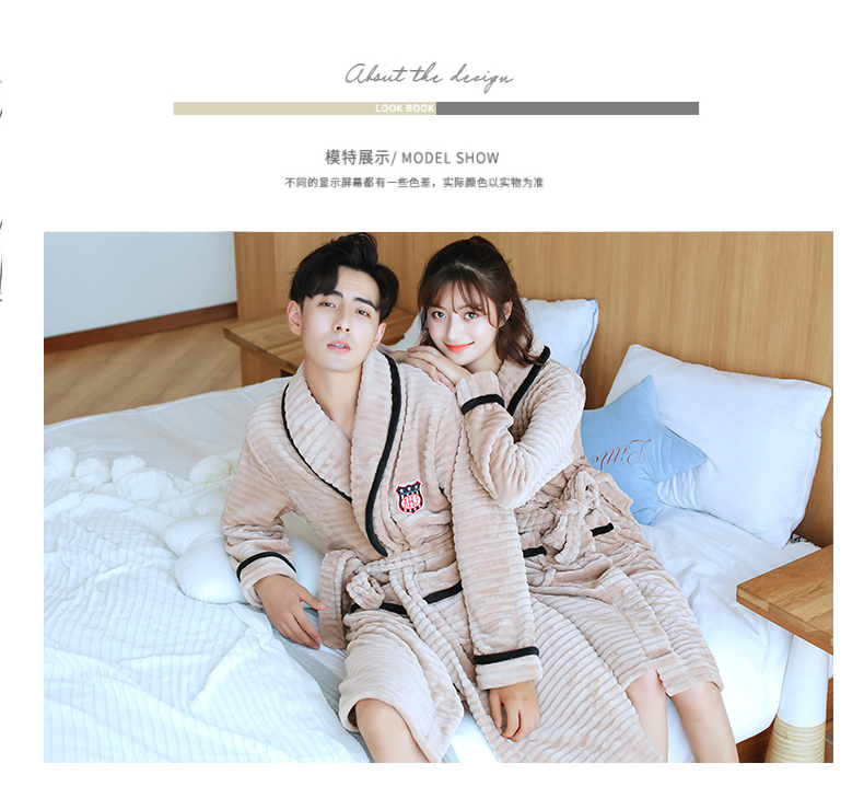 Cặp vợ chồng áo choàng tắm nam và nữ tay áo dài flannel dày đồ ngủ san hô nhung mùa thu và mùa đông dịch vụ nhà áo choàng áo choàng áo choàng lụa dài tay cho nam