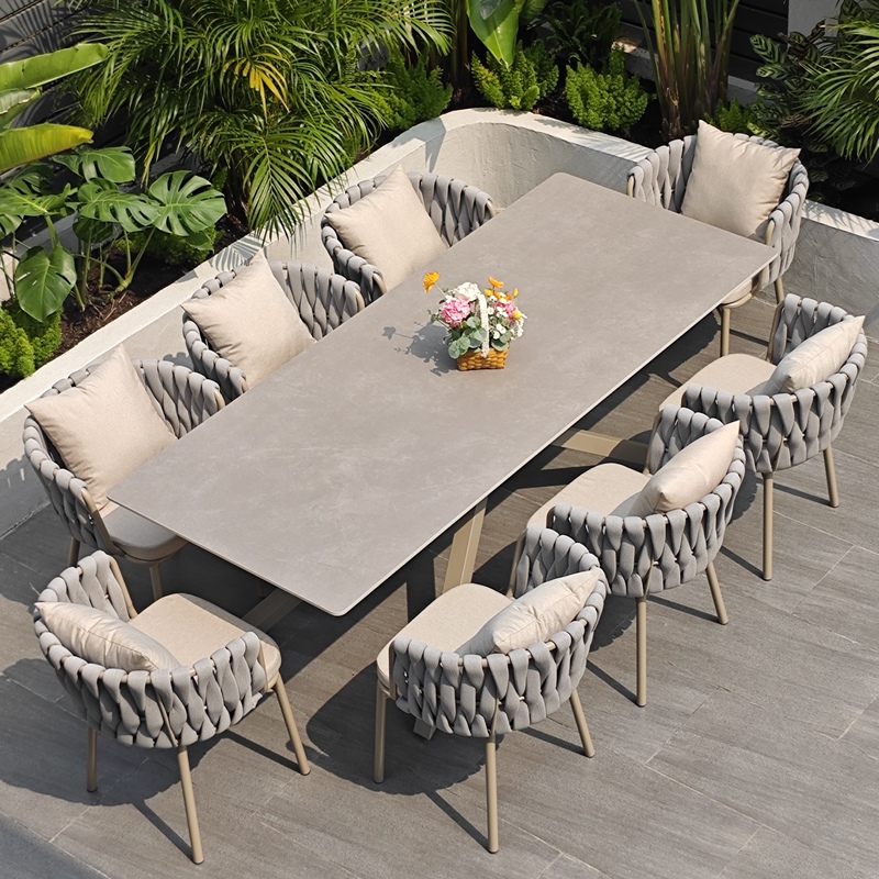 Outdoor Tables and Chairs, Slate Courtyard, Garden, Terrace, Open-Air Villa, Yard, Outdoor Waterproof Leisure Aluminum Alloy Rope Weaving Outdoor Tables and Chairs, Slate Courtyard, Garden, Terrace, Open-Air Villa, Yard, Outdoor Waterproof Leisure Aluminum Alloy Rope Weaving