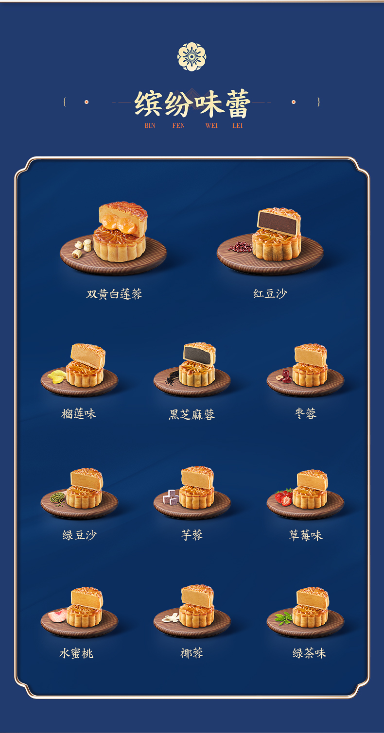 中华老字号 广式蛋黄白莲蓉月饼礼盒 11饼11味共870g 图2