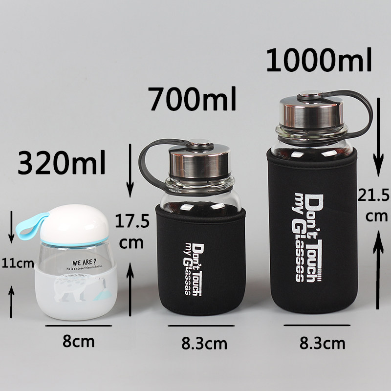 Large capacity 1000ml single-layer sports large thickened glass portable accompanying heat-resistant tea cup drinking cup