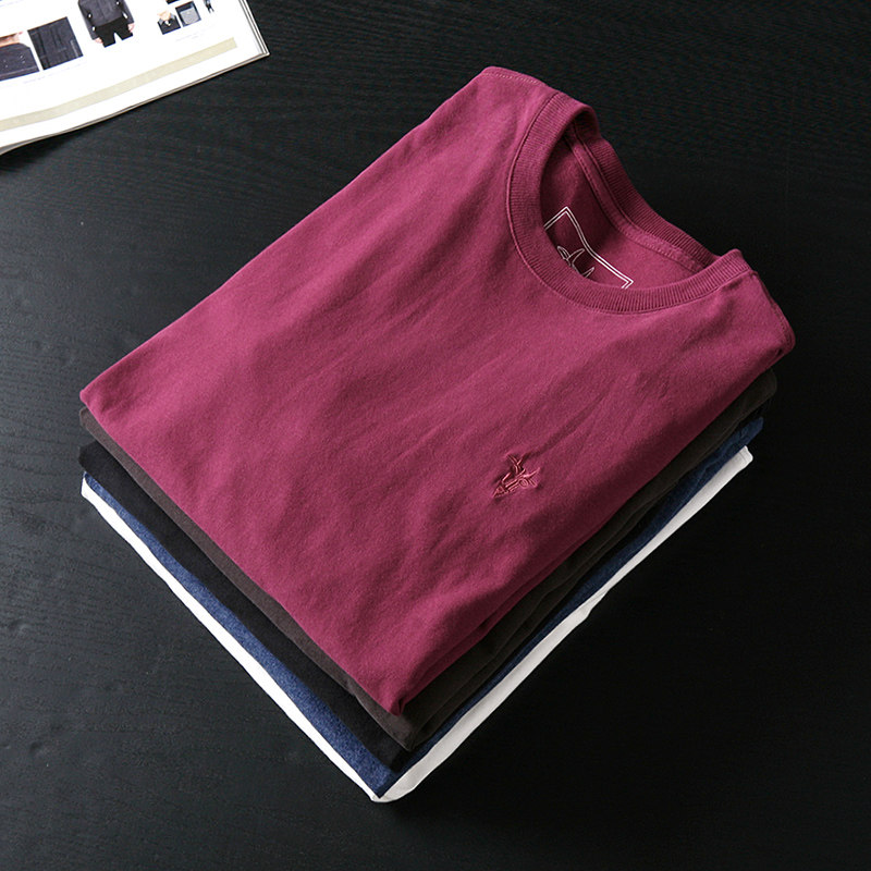 Foreign trade T-shirt male long sleeve cut mark tail single spring autumn pure cotton outlet original single men's large size men's size men's T-shirt blouses