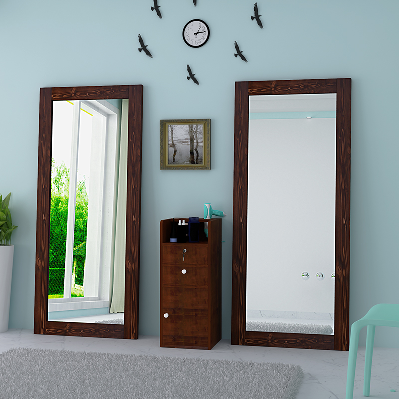 Hairdressing mirror table single-sided solid wood hair cutting mirror retro single-sided wall-mounted mirror hair salon barber shop double-sided hair dyeing table