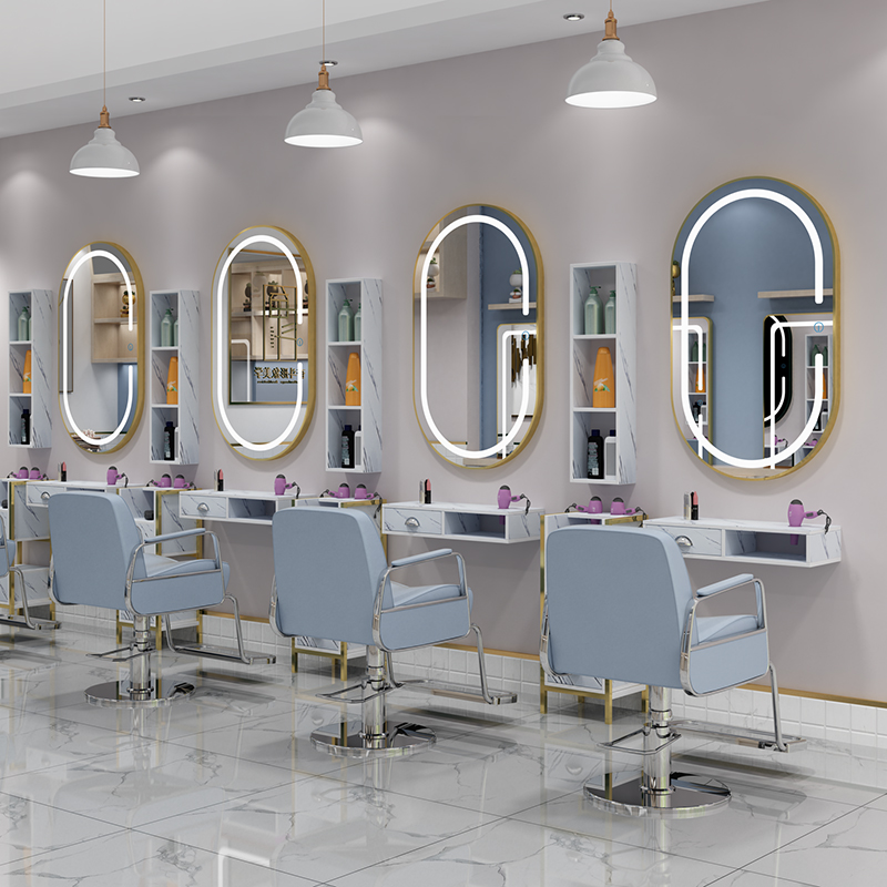 Hair salon mirror hair salon mirror hair salon special LED with lights net red wall-mounted simple European-style hair cut mirror