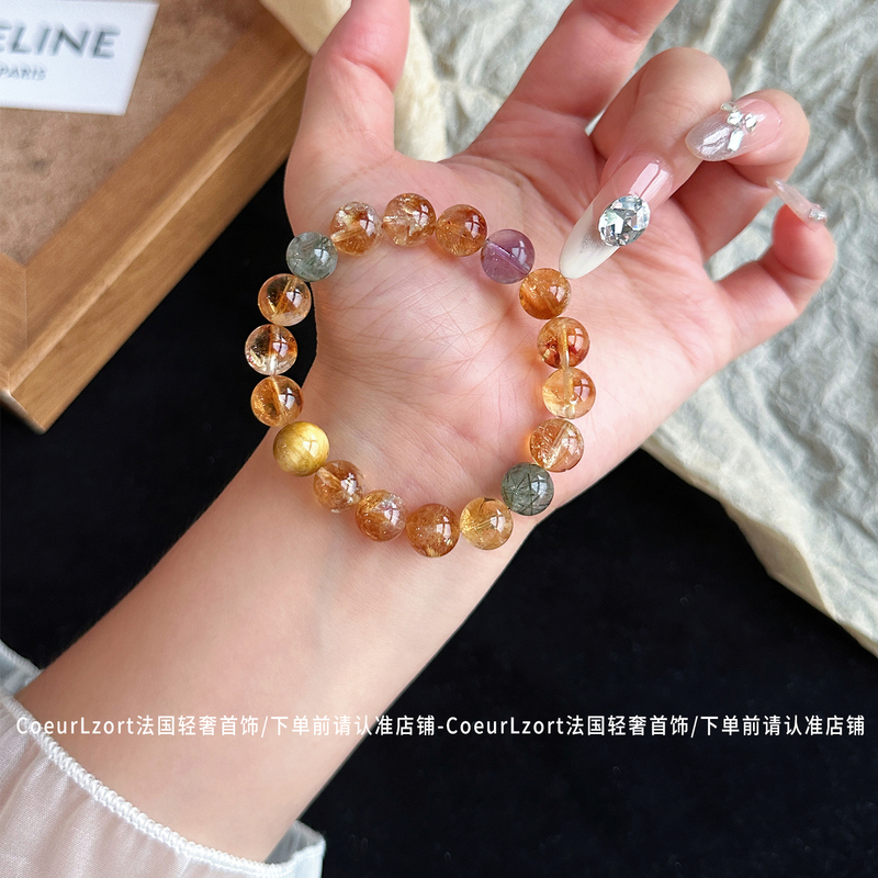 【Wealth and Prosperity 2.0】Natural Citrine Yellow Hair Crystal Bracelet for Women, Golden Tiger Eye, Wealth and Career Crystal Gift