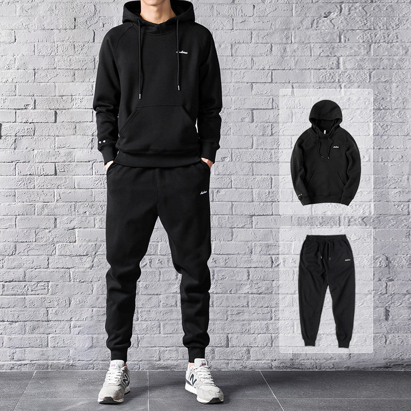 Sweater suit men's autumn and winter even cap garnter thickened casual couple with a handsome set of sportswear