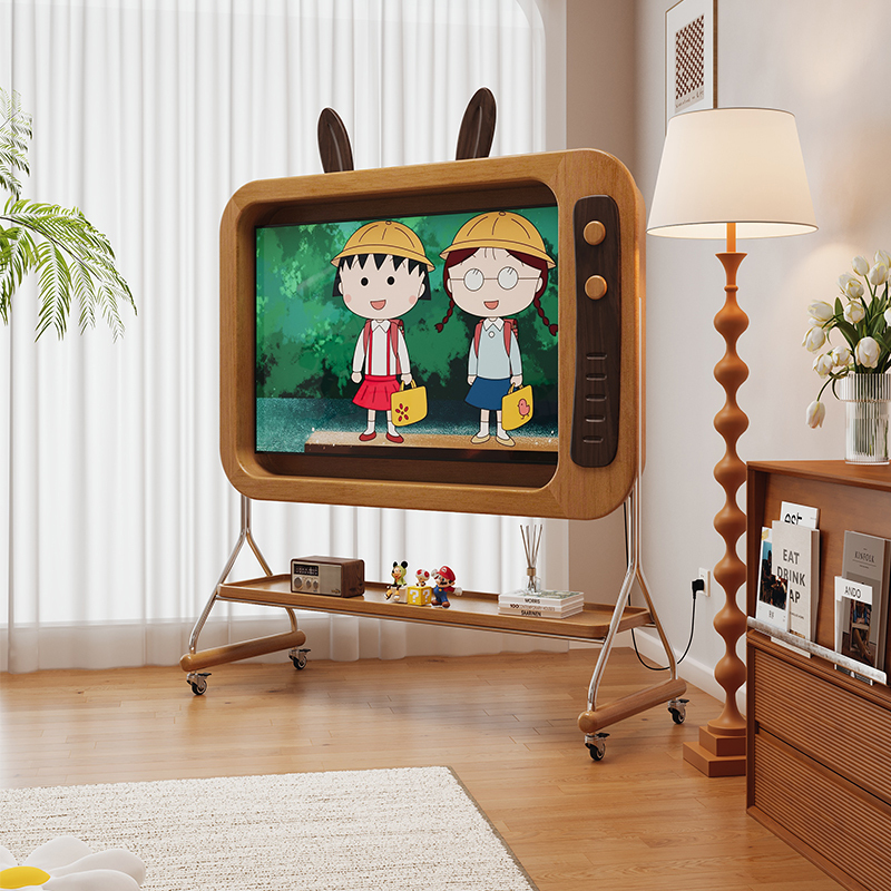 Tv Rabbit Tv Stand for Small Apartments, Living Room, Bedroom 43/55/ 65inch Retro Floor-Standing Movable Tall Tv Cabinet