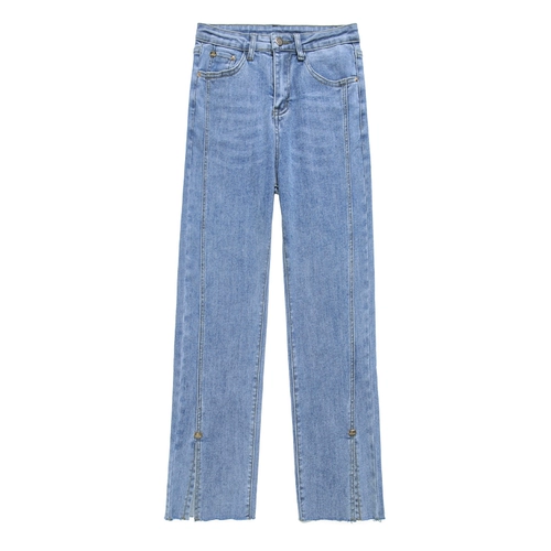 Демисезонные прямые свободные джинсы, штаны, осенние леггинсы, коллекция 2022, высокая талия, подходит для подростков