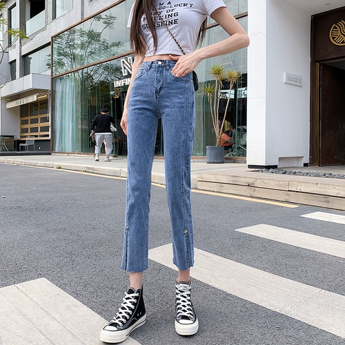 Демисезонные прямые свободные джинсы, штаны, осенние леггинсы, коллекция 2022, высокая талия, подходит для подростков