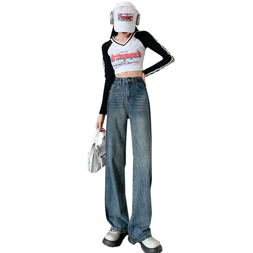 Осенние джинсы, штаны, коллекция 2023, высокая талия, свободный прямой крой