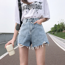 High waist denim shorts womens summer 2021 new loose outside wear wild thin a-word thin section wide-leg hot pants