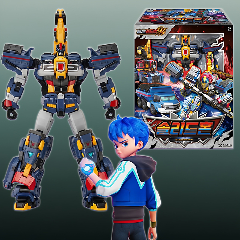 Korean Genuine Metal Shiny Card Fighter W Children's Transforming Robot Boy Fire Truck Toy Giant Horned Rock God