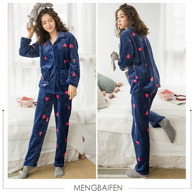 Pyjama mùa đông dày lông cừu san hô ấm mùa thu và mùa đông flannel có thể được mặc bên ngoài dịch vụ gia đình cộng với phân bón XL phù hợp