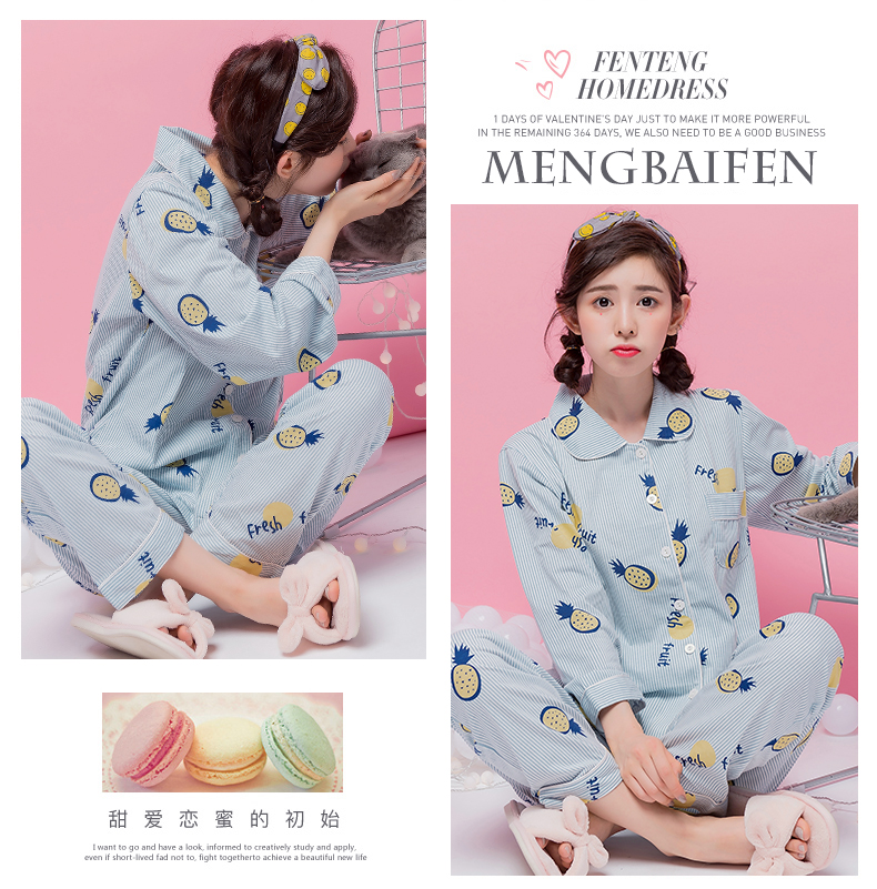 Áo nịt len ​​mùa xuân và mùa thu cho nữ đồ ngủ dài tay áo cotton nhà XL bộ đồ mặc nhà