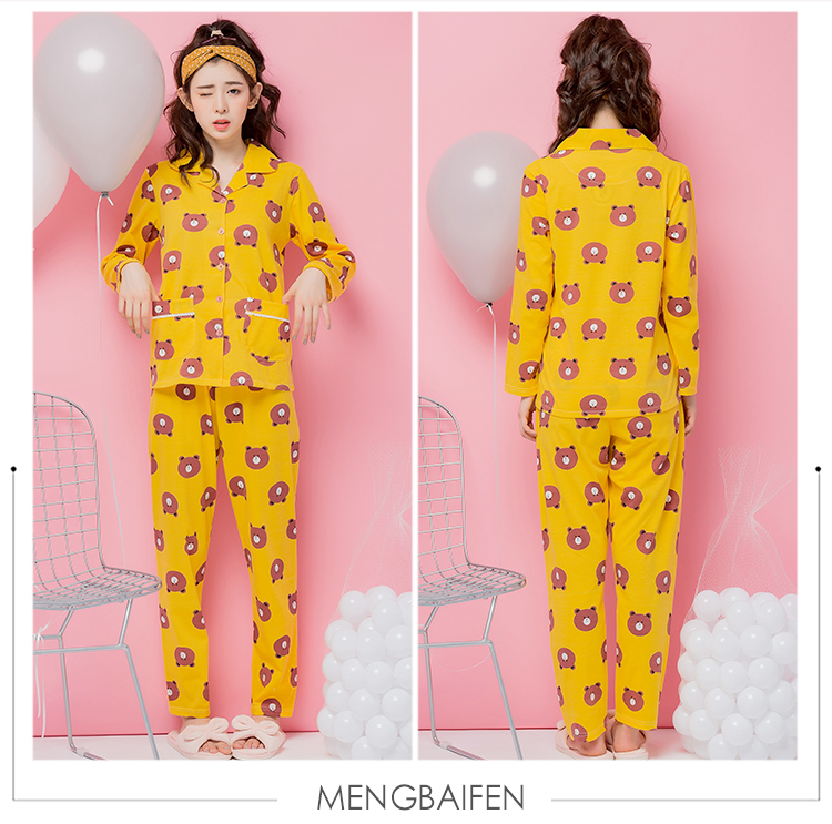 Áo nịt len ​​mùa xuân và mùa thu cho nữ đồ ngủ dài tay áo cotton nhà XL bộ đồ mặc nhà